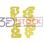 3D Currency Symbols with Yellow and Gold Color A