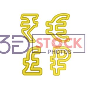 3D Currency Symbols with Yellow and Gold Color A