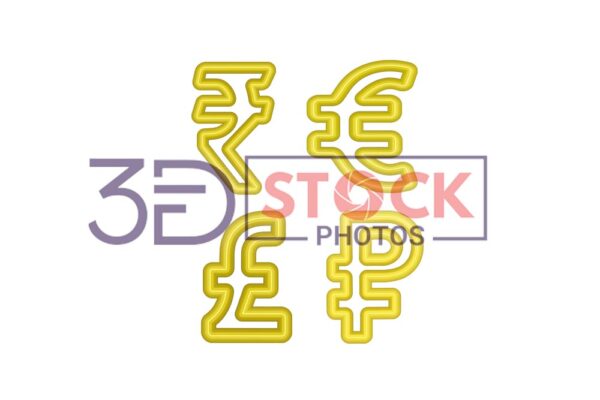 3D Currency Symbols with Yellow and Gold Color A