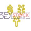 3D Currency Symbols with Yellow and Gold Color B