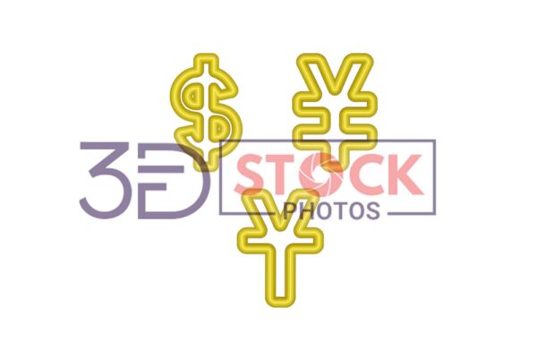 3D Currency Symbols with Yellow and Gold Color B