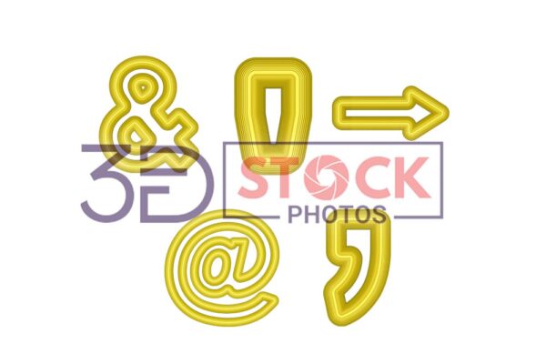 3D Small Alphabets with Yellow and Gold Color A