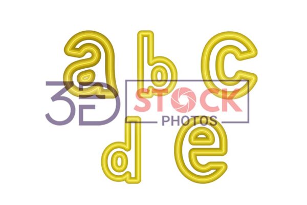 3D Small Alphabets with Yellow and Gold Color A