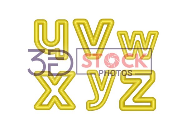 3D Small Alphabets with Yellow and Gold Color E