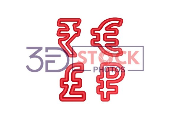 3D Currency Symbols with Red Color A