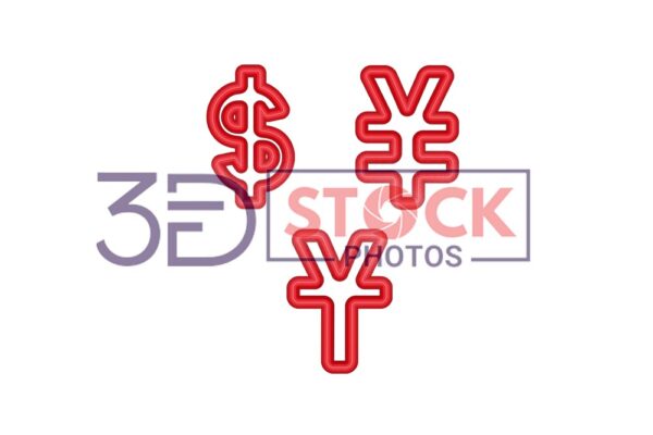 3D Currency Symbols with Red Color B