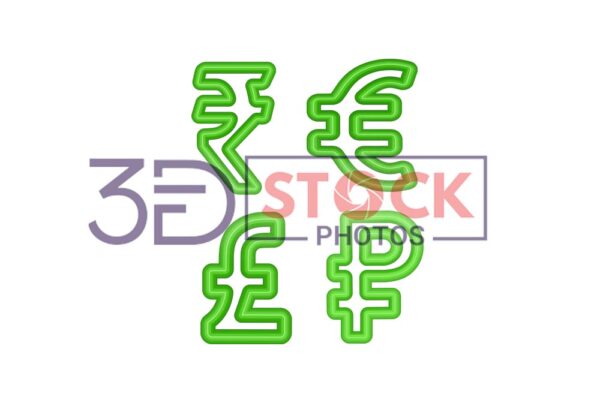 3D Currency Symbols with Green Color A