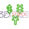 3D Currency Symbols with Green Color B