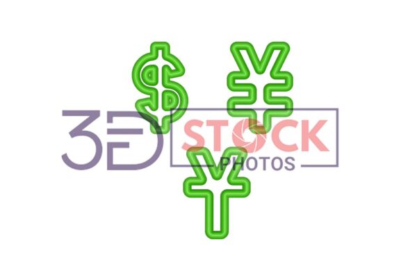 3D Currency Symbols with Green Color B