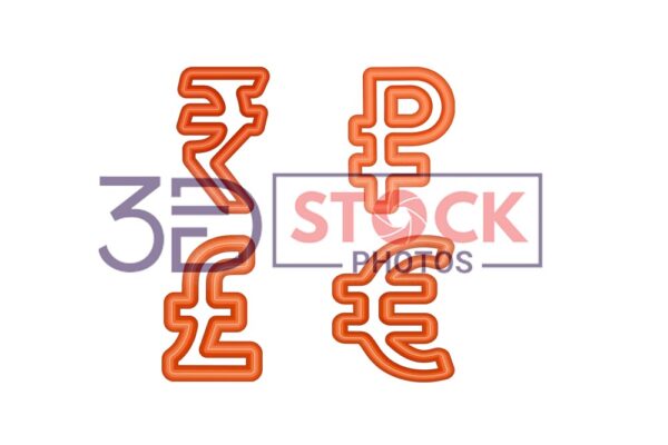 3D Currency Symbols with dark orange and light amber Color A