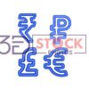 3D Currency Symbols with Blue Shade and Grey Color A