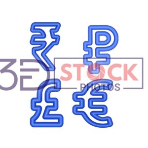 3D Currency Symbols with Blue Shade and Grey Color A