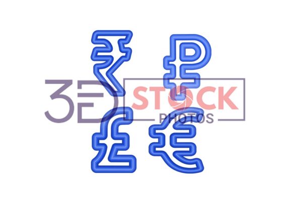 3D Currency Symbols with Blue Shade and Grey Color A