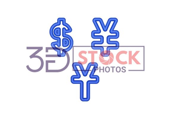 3D Currency Symbols with Blue Shade and Grey Color B