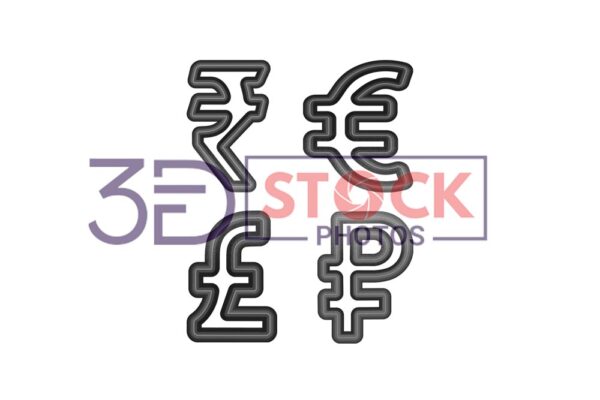 3D Currency Symbols with Black and Grey Color A