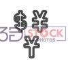 3D Currency Symbols with Black and Grey Color B