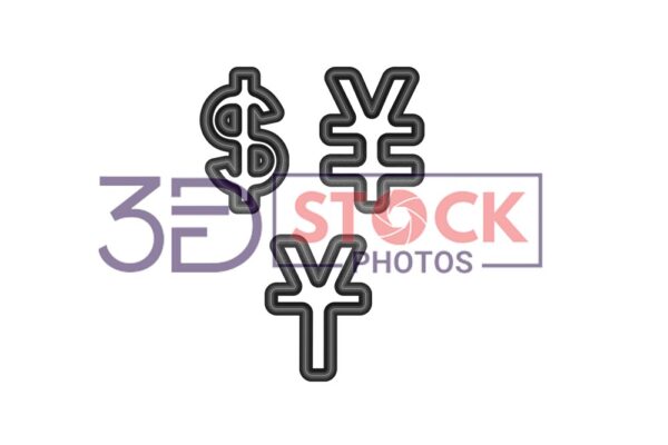 3D Currency Symbols with Black and Grey Color B