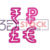 3D Currency Symbols with Pink and Grey Color A