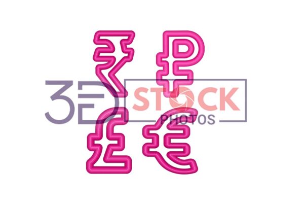 3D Currency Symbols with Pink and Grey Color A