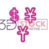 3D Currency Symbols with Pink and Grey Color B