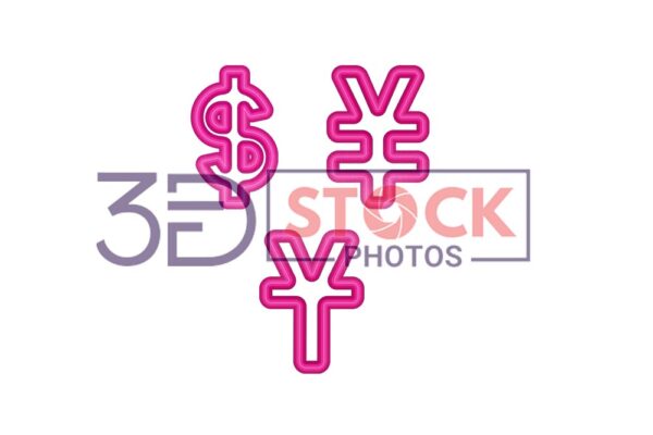 3D Currency Symbols with Pink and Grey Color B