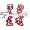 3D Currency Symbols with Dark Red, Chocolate and Grey Color A