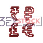 3D Currency Symbols with Dark Red, Chocolate and Grey Color A