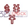 3D Currency Symbols with Dark Red, Chocolate and Grey Color B