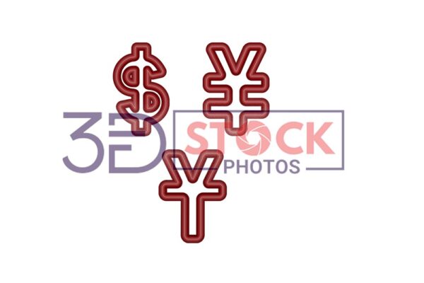 3D Currency Symbols with Dark Red, Chocolate and Grey Color B