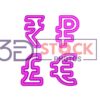 3D Currency Symbols with purple Color and Grey Shade A