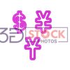 3D Currency Symbols with purple Color and Grey Shade B