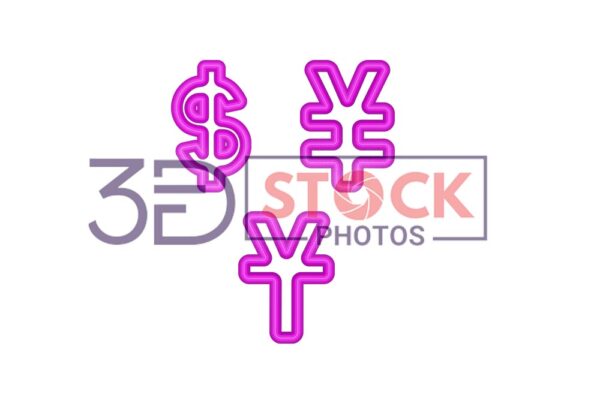 3D Currency Symbols with purple Color and Grey Shade B