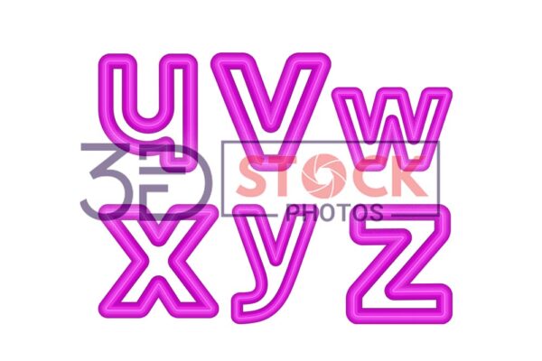 3D Small Alphabets with purple Color and Grey Shade E