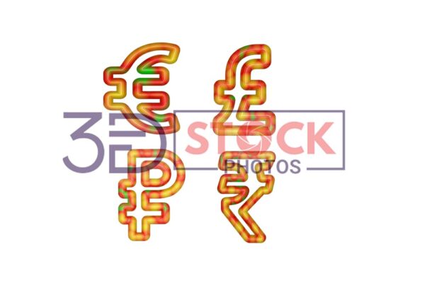 3D Currency Symbols with Gold, Red, Green Mix A