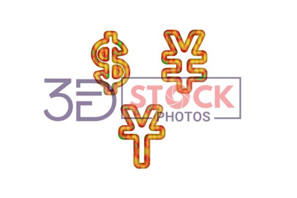 11 3D Currency Symbols with Gold, Red, Green Mix B