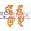 3D Currency Symbols with Gold, Red, Mixed Checks A