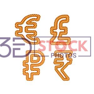 3D Currency Symbols with Gold, Red, Mixed Checks A