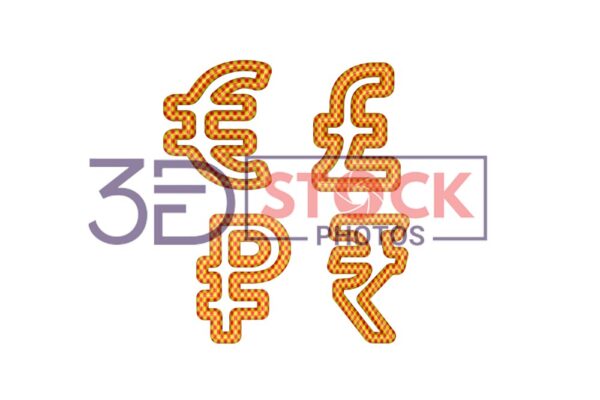 3D Currency Symbols with Gold, Red, Mixed Checks A