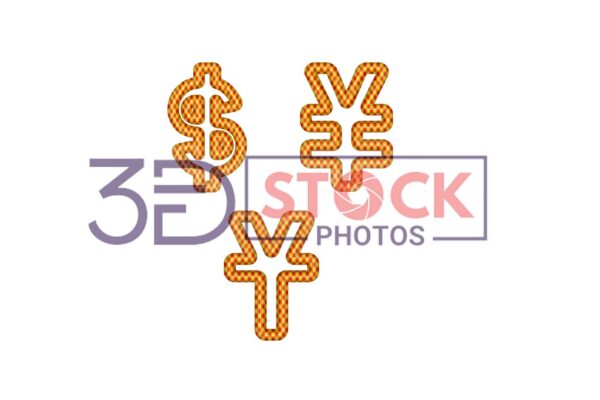 3D Currency Symbols with Gold, Red, Mixed Checks B