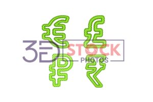 3D Currency Symbols with Gold, Green Mixed Checks