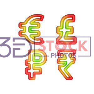 3D Currency Symbols with Red, Green, Light Yellow Mixed A