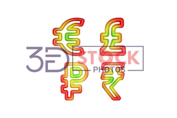 3D Currency Symbols with Red, Green, Light Yellow Mixed A