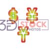 3D Currency Symbols with Red, Green, Light Yellow Mixed B