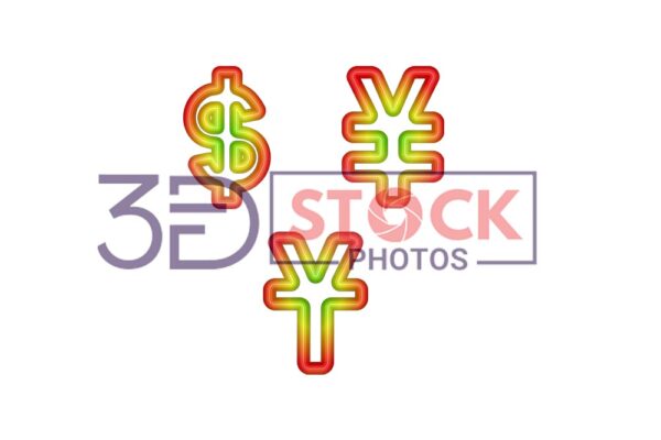 3D Currency Symbols with Red, Green, Light Yellow Mixed B