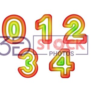 3D Numbers with Red, Green, Light Yellow Mixed A