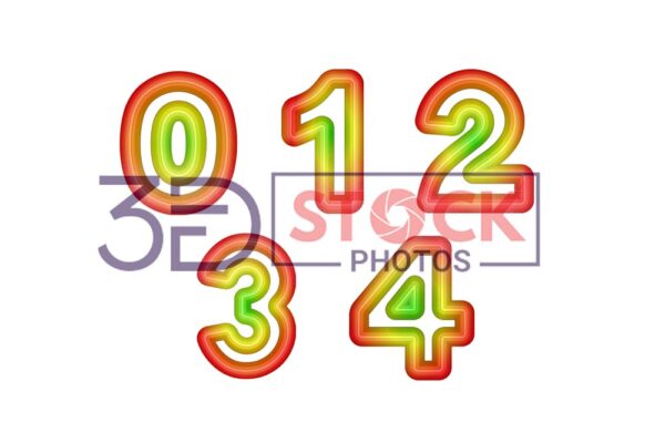 3D Numbers with Red, Green, Light Yellow Mixed A