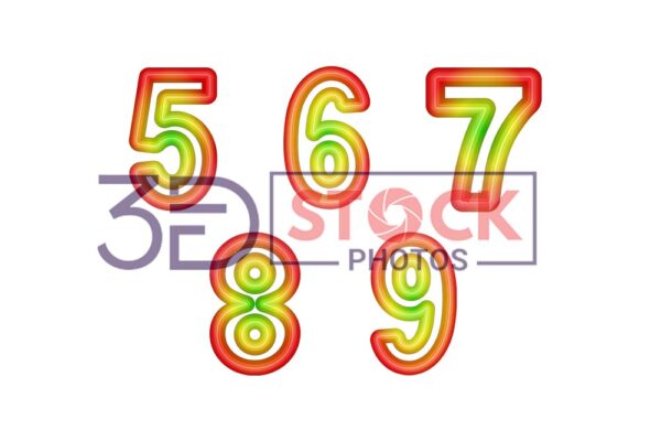 3D Numbers with Red, Green, Light Yellow Mixed B