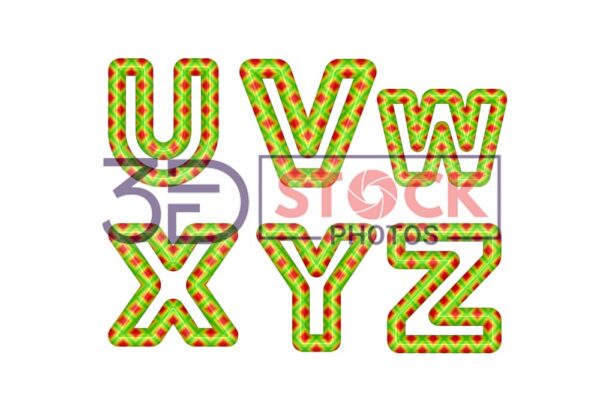 3D Capital Alphabets with Green, Red, yellow Mixed with Diamond Shaped texture E