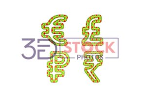 3D Currency Symbols with Green, Red, yellow Mixed with Diamond Shaped texture