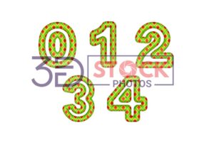 3D Numbers with Green, Red, yellow Mixed with Diamond Shaped texture
